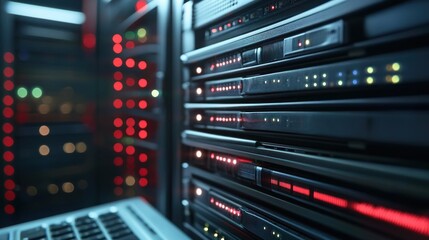 Fototapeta premium illuminating the heart of network infrastructure: server racks a