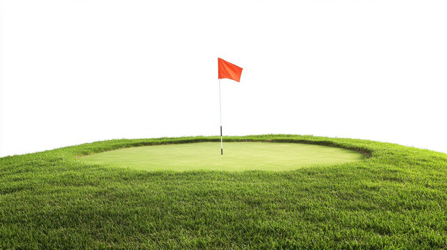 a golf hole with flag on a blank white background . Isolated on pure white. 3d illustration