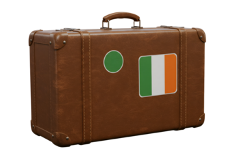 Vintage suitcase with Irish flag travel sticker