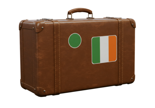 Vintage suitcase with Irish flag travel sticker