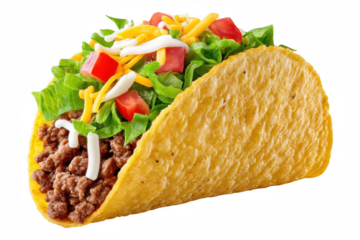 Crafting the perfect taco crispy shells and fresh fillings in a vibrant kitchen environment, isolated on transparent background