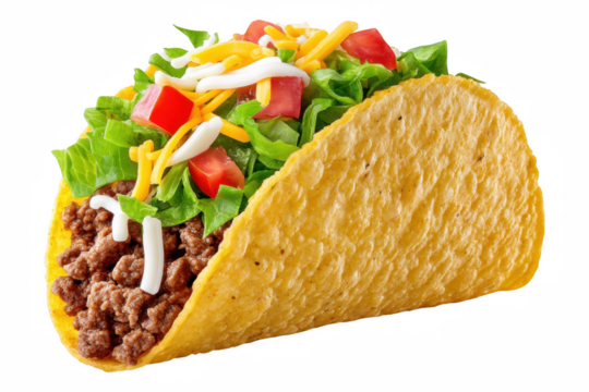 Crafting the perfect taco crispy shells and fresh fillings in a vibrant kitchen environment, isolated on transparent background