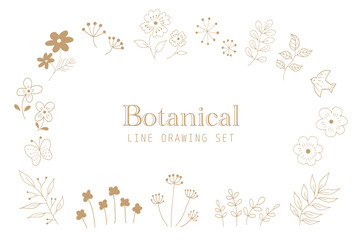 シンプルな植物の線画イラストセット 金