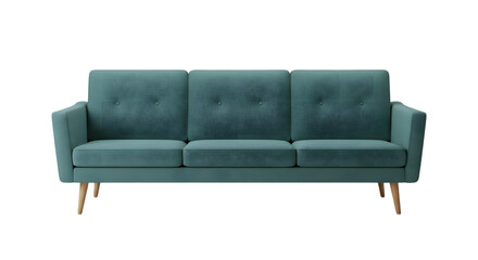 Fototapeta premium Teal Three Seater Sofa with Button Tufting and Wooden Legs Modern Furniture