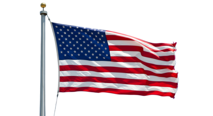 American Flag Waving on a Flagpole Against a Black Background