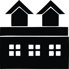 This black silhouette set features various house icons, illustrating residential architecture and property design as vector symbols