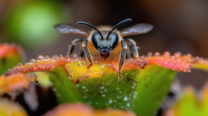 Naklejka premium Close-up of a bee on a flower