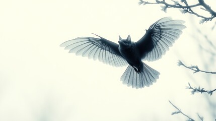 Obraz premium Serene Flight: A Bird in Monochromatic Serenity