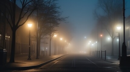 Foggy Street at Night.