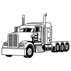 Semi Truck Trailer Vector Line art Illustration. Heavy freight transportation. Hand Drawn Silhouette Lorry 