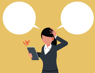 Angry people women. Businesswoman worried after seeing message on tablet