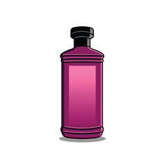 Pink cosmetic bottle with black cap, ideal for shampoo, conditioner, or hair oil.