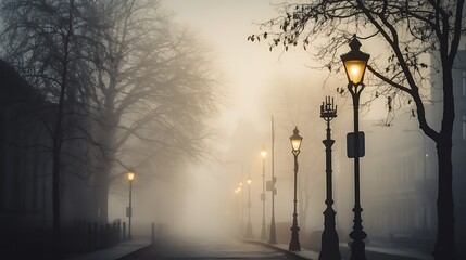 Foggy street lamps.