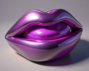 Glossy Purple Lips Sculpture – Futuristic, Shiny Metallic 3D Art with Abstract Aesthetic
