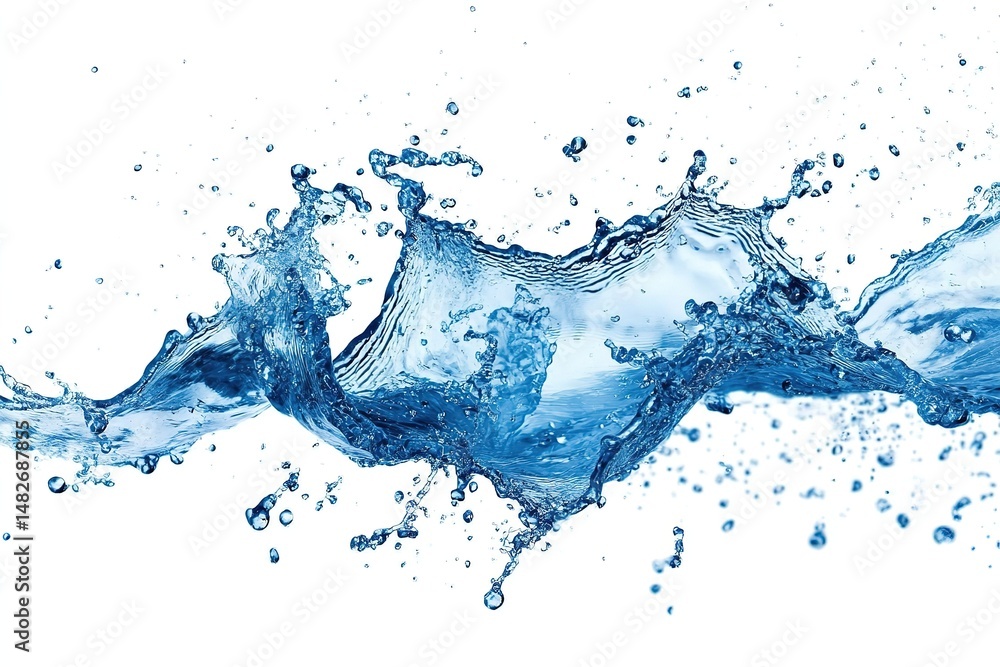 Poster dynamic splash of blue water with droplets isolated on a transparent background creating a vibrant a