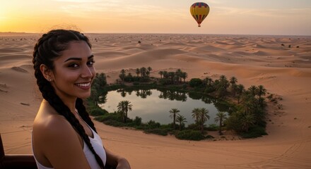Woman Desert Oasis Air Balloon Landscape