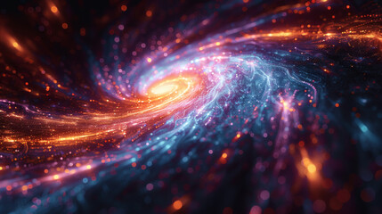 Obraz premium Captivating image of a luminous spiral galaxy showcasing bright colors, and cosmic energy.