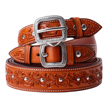 Exploring a mexican charro belt intricate leather and rustic silver design, isolated on transparent background