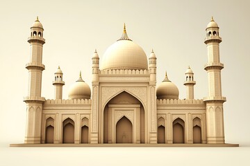 Obraz premium Detailed 3D Model of a Beige Mosque