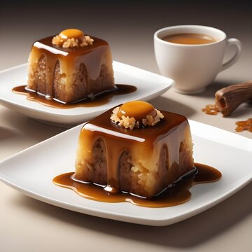 Rich Filipino Biko pudding made from glutinous rice and coconut milk, topped with thick golden latik caramel&mdash;a sweet, sticky traditional dessert with coconut flavor