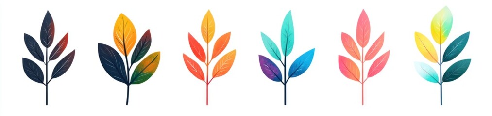 Clean and simple design of autumn leaves arranged in a row on a white background.