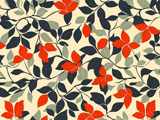 Floral pattern with branches, leaves, and blossoms