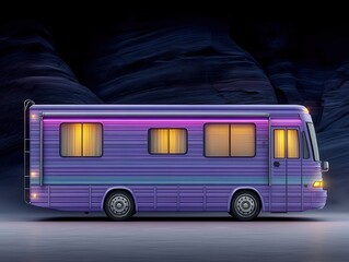 Purple camper van at night