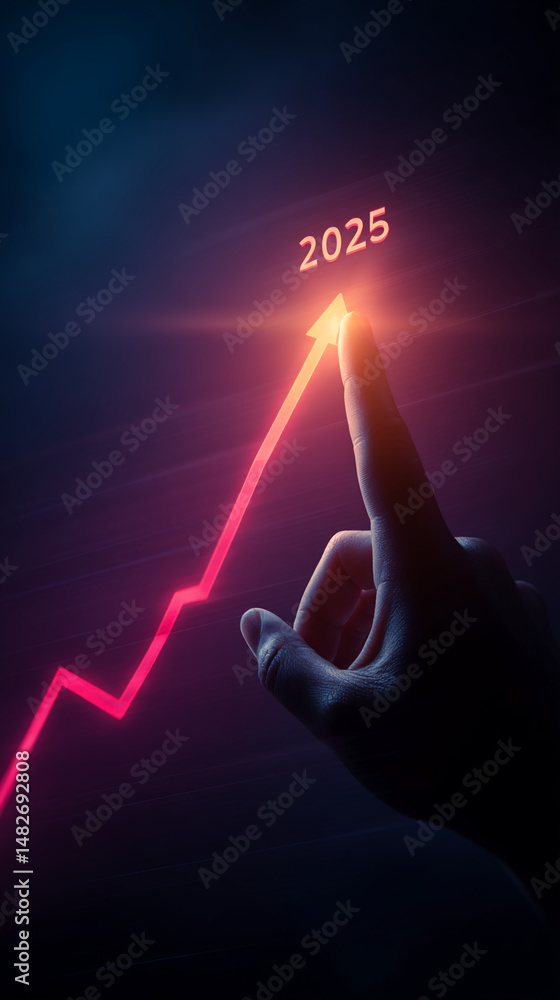 Aufkleber hand interacts with glowing arrow pointing to 