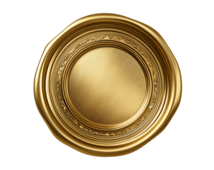3D realistic gold wax seal, straight top view on a transparent background