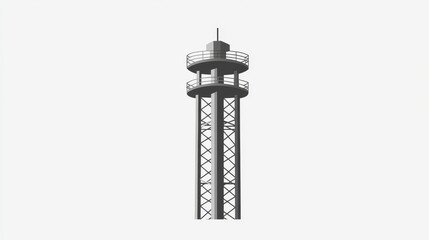 A gas flare tower clipart, refinery element, flat illustration style, grayscale, isolated on white background. 