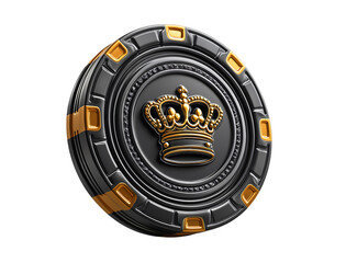 Obraz premium 3D icon of a black chip with a crown, on a transparent background