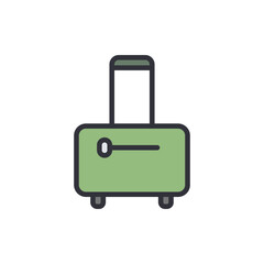 Olive Green Travel Suitcase On Wheels Illustration With Handle