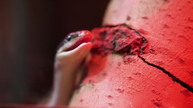A python sheds its skin by crawling along the branches of a tree. reptiles, creeping.
