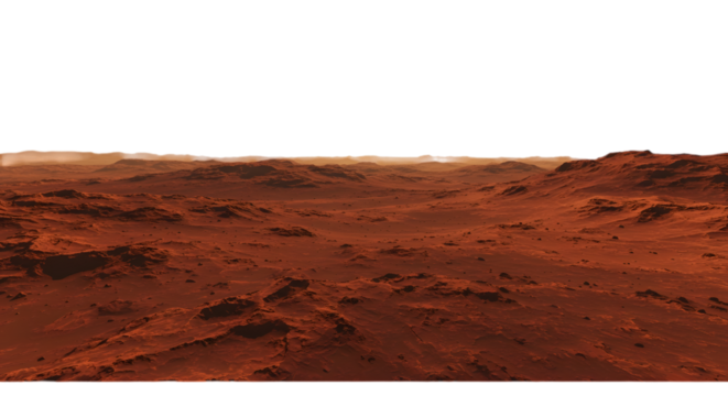 Martian Landscape Red Planet Surface with Rocky Terrain and Distant Hills