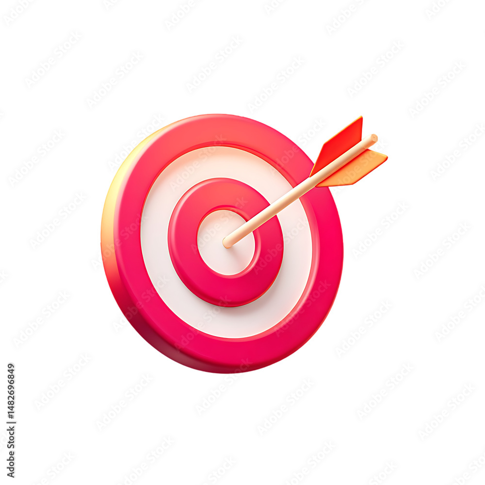 Poster 3d render of pink target with arrow on transparent background