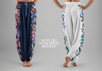 Front and Back Mockups of Wide Leg Yoga Pants