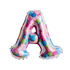 Colorful balloon letter A shaped foil balloon with multicolored spheres for celebrations and parties