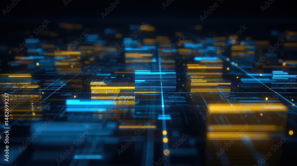 Poster abstract network grid with files and folders, futuristic software interface, digital document manage