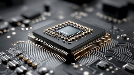 Close-Up of a Mobile Device Processor with Intricate Circuitry and Photorealistic Detail