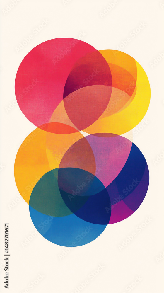 Poster abstract colorful geometric shape vector illustration with overlapping circles in vibrant colors, pe