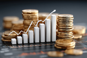 Stack of coins displayed next to a bar graph illustrating the growth potential of penny stocks in financial markets