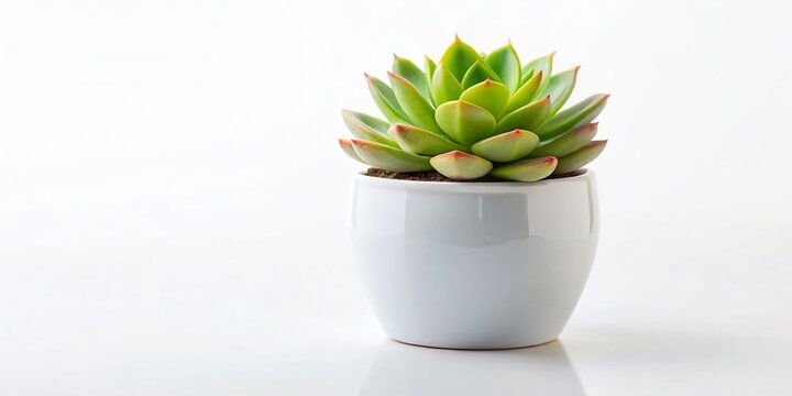 Minimalist Succulent Plant in Ceramic Pot - Isolated on White Background