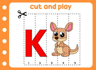 cut and play animal picture cute kangaroo. kids game.