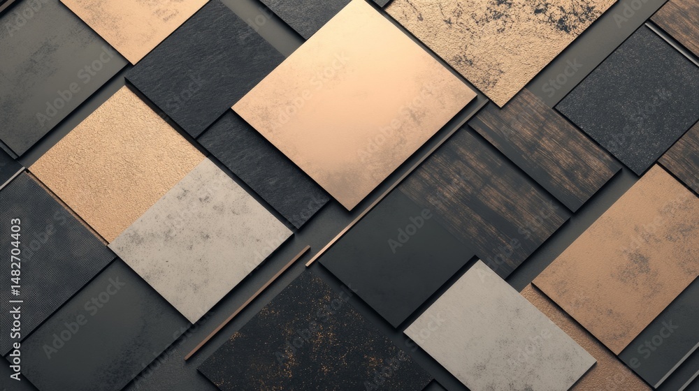 Poster abstract geometric pattern of elegant gold and dark grey textured tiles background