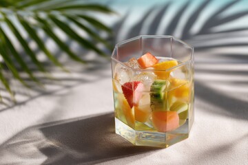 Refreshing Fruit Cocktail in Stylish Glass with Ice and Shadows