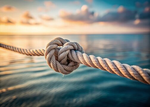 Minimalist Sea Knot: Nautical Rope Detail with Blurred Ocean Background