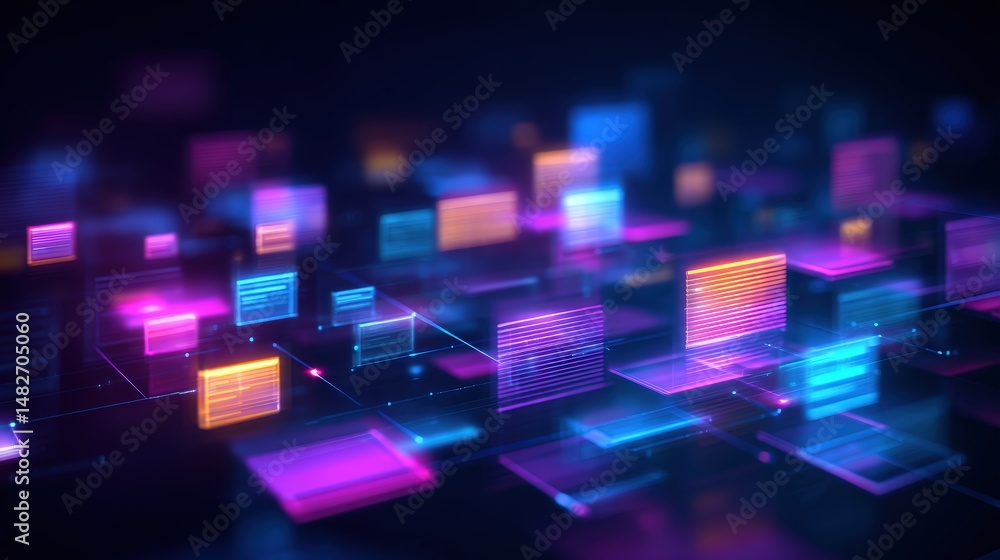 Poster abstract network grid with files and folders, futuristic software interface, digital document manage