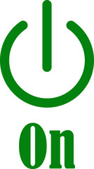Power on button icon. Turn on switch button. On toggle switch buttons. On vector with green color isolated on transparent background.