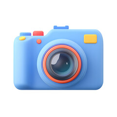 Cute Blue Cartoon Camera Icon on Transparent Background