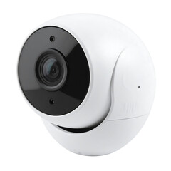 Modern white security camera isolated on white background for home security system